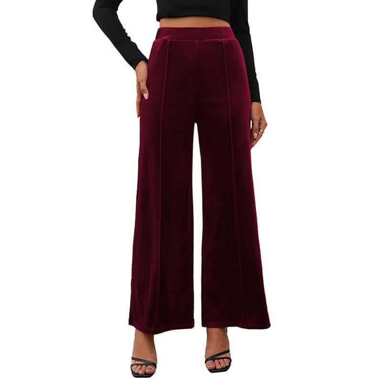 Casual Retro Style Solid Color Draping Effect Velvet Wide-leg Pants.