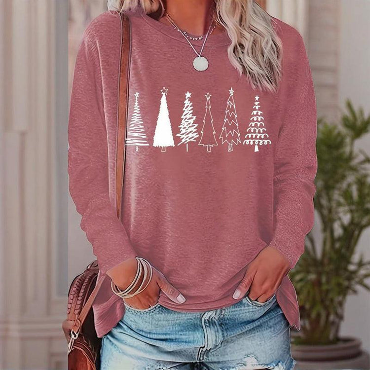 Christmas Shirts For Women, Cute Christmas Tree Graphic Long Sleeve T-Shirt, Funny Holiday Xmas Top For Party, Family Matching PJ Outfit.