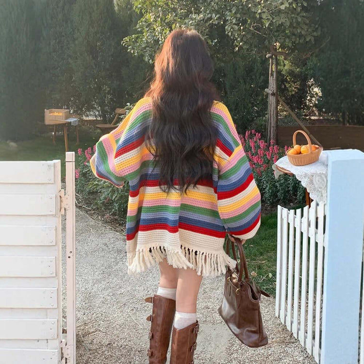 Multicolored Tassel Sweaters Cardigan For Women.