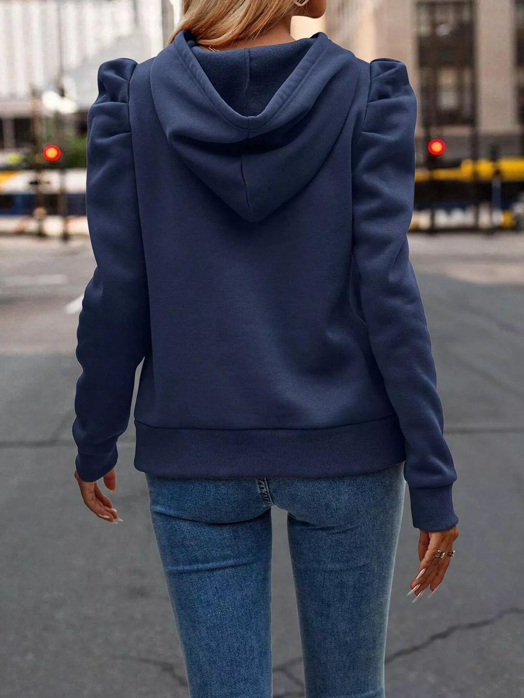 Puff Sleeve Hoodie with Drawstring.