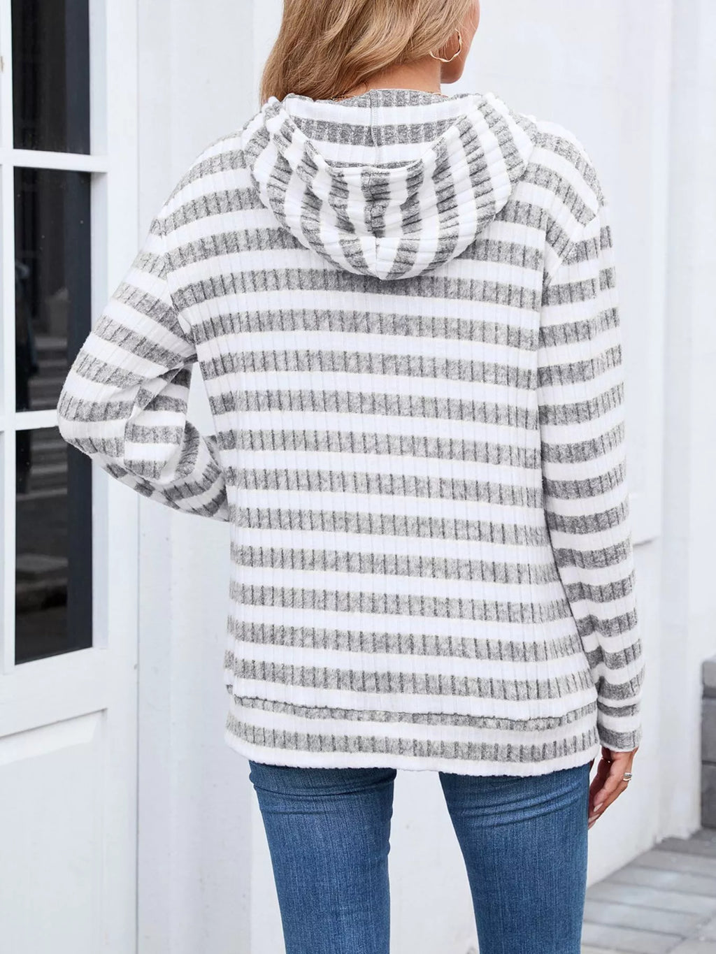 Striped Dropped Shoulder Hoodie.