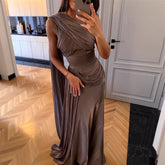 Pleated Satin Evening Dress