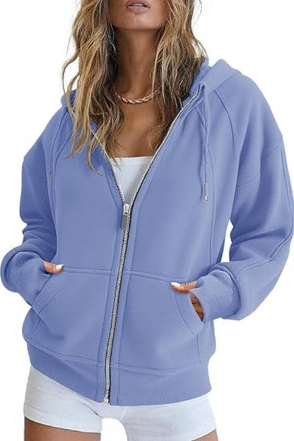 Fisoew Womens Zip Up Sweatshirts Fleece Lined Collar Crop Hoodie Casual Cotton Long Sleeve Tops With Thumb Hole.