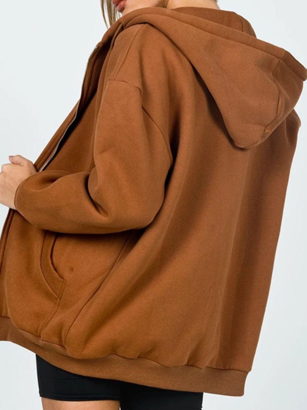 Zip-Up Drawstring Hoodie.