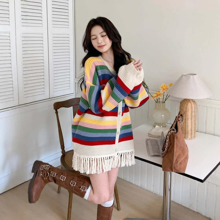 Multicolored Tassel Sweaters Cardigan For Women.