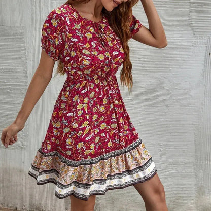 Casual V-neck Tether Positioning Printing Short-sleeved Women