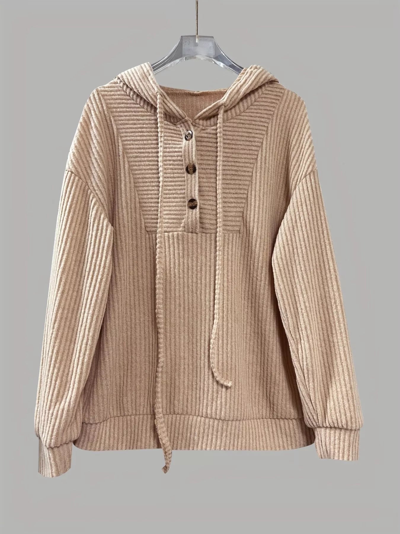 Button-Front Drawstring Hoodie.