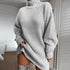 Solid Turtleneck Long Sweater Winter Warm Women Sweater Dress.