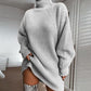 Solid Turtleneck Long Sweater Winter Warm Women Sweater Dress.