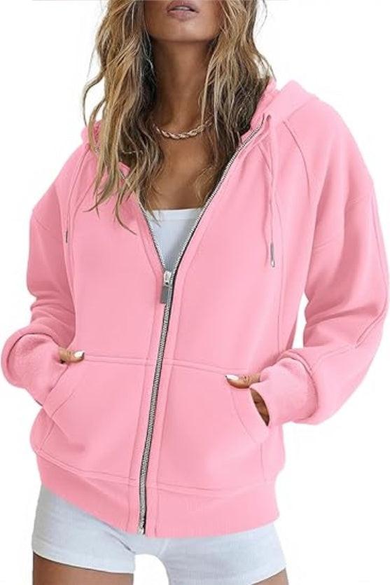 Fisoew Womens Zip Up Sweatshirts Fleece Lined Collar Crop Hoodie Casual Cotton Long Sleeve Tops With Thumb Hole.