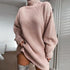 Solid Turtleneck Long Sweater Winter Warm Women Sweater Dress.