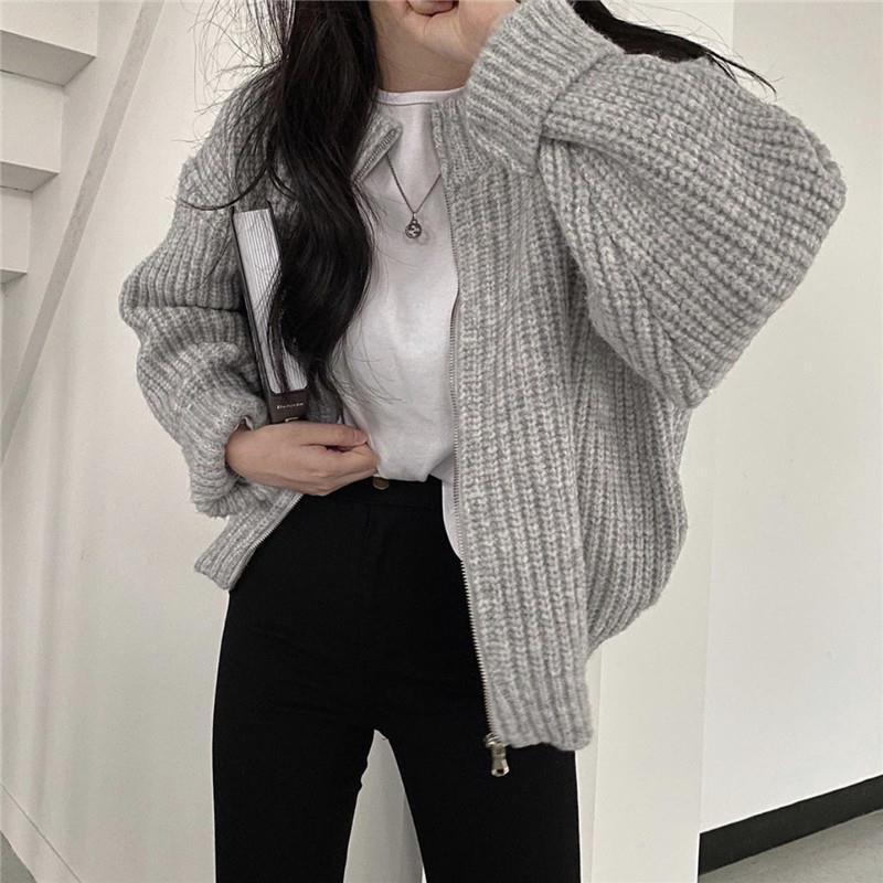 All-Match Retro Gray Lazy Cardigan Sweater Coat.