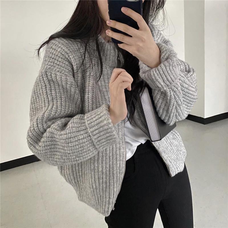 All-Match Retro Gray Lazy Cardigan Sweater Coat.