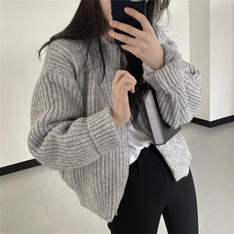 All-Match Retro Gray Lazy Cardigan Sweater Coat.