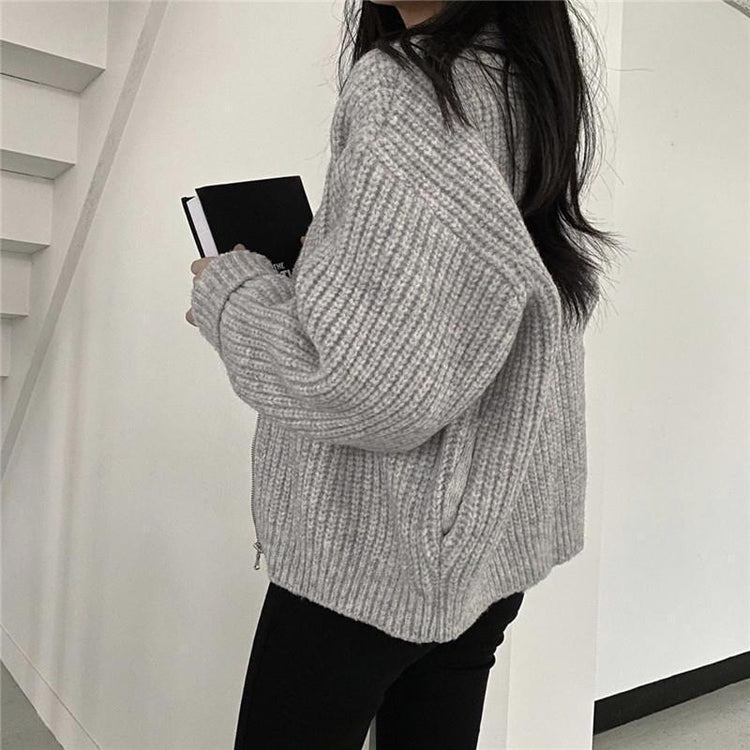 All-Match Retro Gray Lazy Cardigan Sweater Coat.