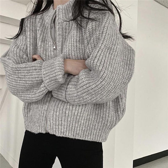 All-Match Retro Gray Lazy Cardigan Sweater Coat.