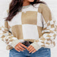 Thickened Pullover Women European And American Leisure Plaid Block Stitching Long Sleeve Sweater Women.