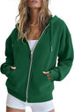 Fisoew Womens Zip Up Sweatshirts Fleece Lined Collar Crop Hoodie Casual Cotton Long Sleeve Tops With Thumb Hole.
