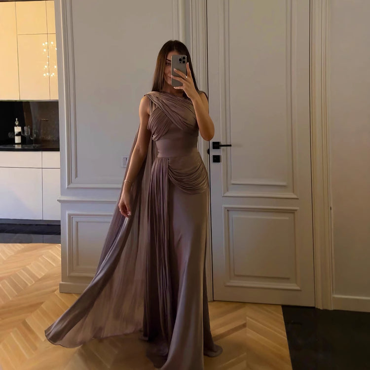Pleated Satin Evening Dress