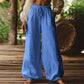 Fashion Casual Loose Artistic Pocket Drawstring Elastic Waist Wide Leg Pants.