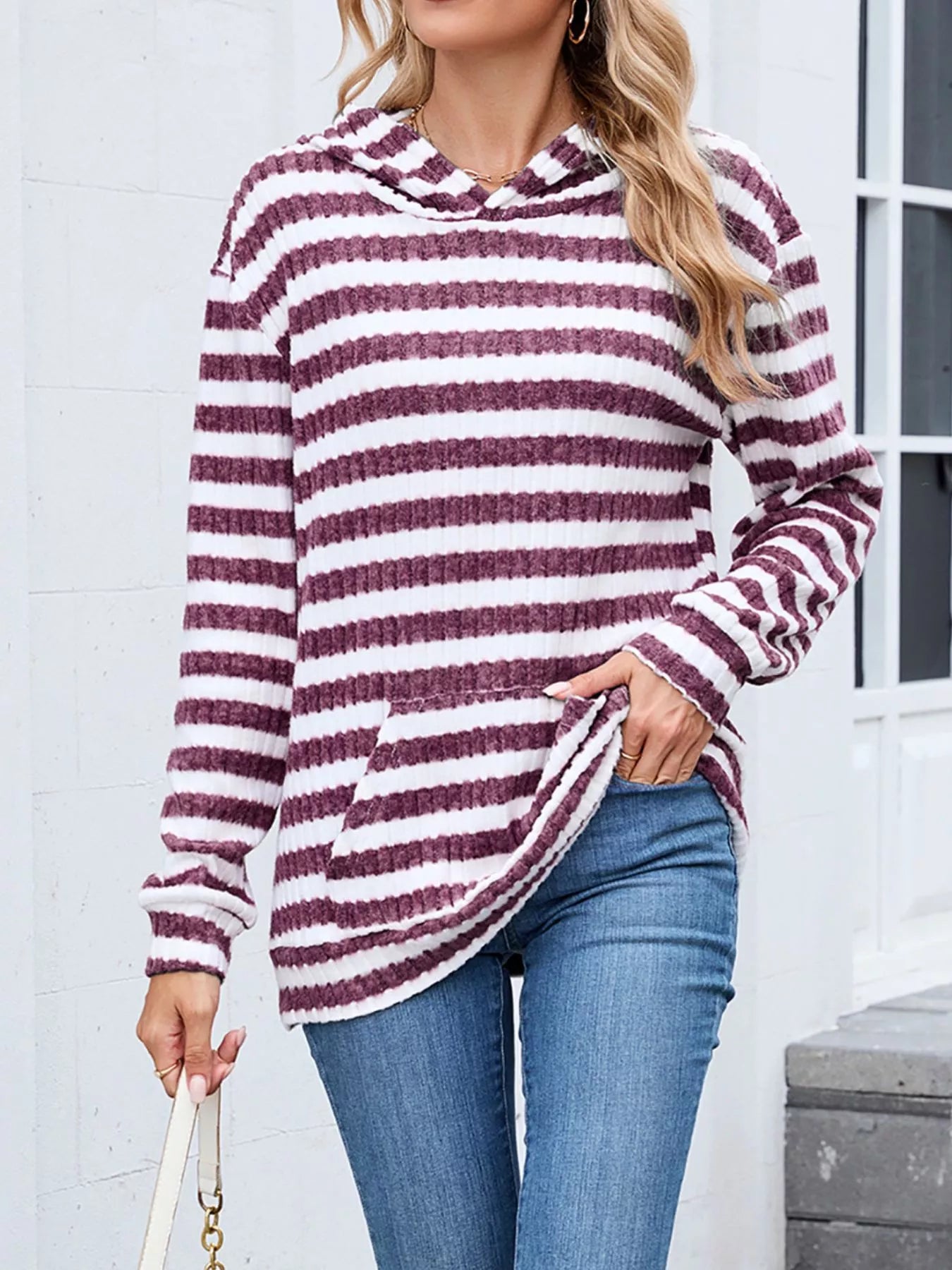 Striped Dropped Shoulder Hoodie.