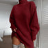 Solid Turtleneck Long Sweater Winter Warm Women Sweater Dress.