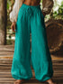 Fashion Casual Loose Artistic Pocket Drawstring Elastic Waist Wide Leg Pants.