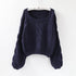 Pullover Loose Thick Line Short Puff Sleeve Sweater.