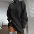 Solid Turtleneck Long Sweater Winter Warm Women Sweater Dress.