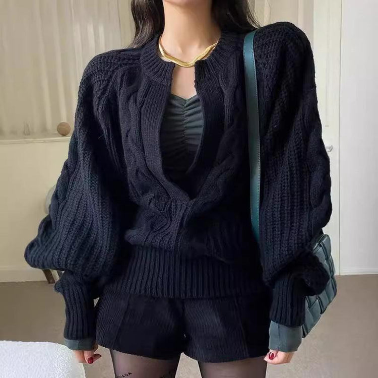 Twill Knitted Pullover Loose Colorized Sweater.