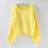 Pullover Loose Thick Line Short Puff Sleeve Sweater.