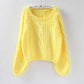 Pullover Loose Thick Line Short Puff Sleeve Sweater.