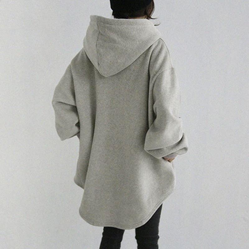 Casual Long Sleeve Pocket Hooded Drawstring Loose Sweatshirt.
