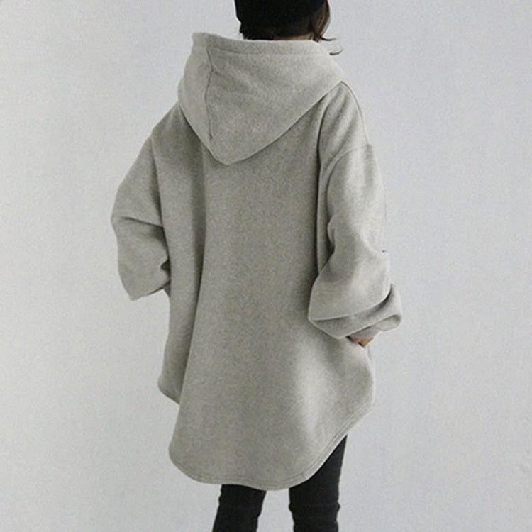 Casual Long Sleeve Pocket Hooded Drawstring Loose Sweatshirt.