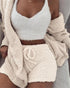 3pcs Womens Clothing Long Sleeve Crop Tank Top And Drawstring Shorts Pajama Set.