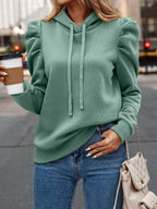 Puff Sleeve Hoodie with Drawstring.