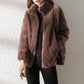 Double Faced Fleece Warm High Neck Sweater Women Cardigan.