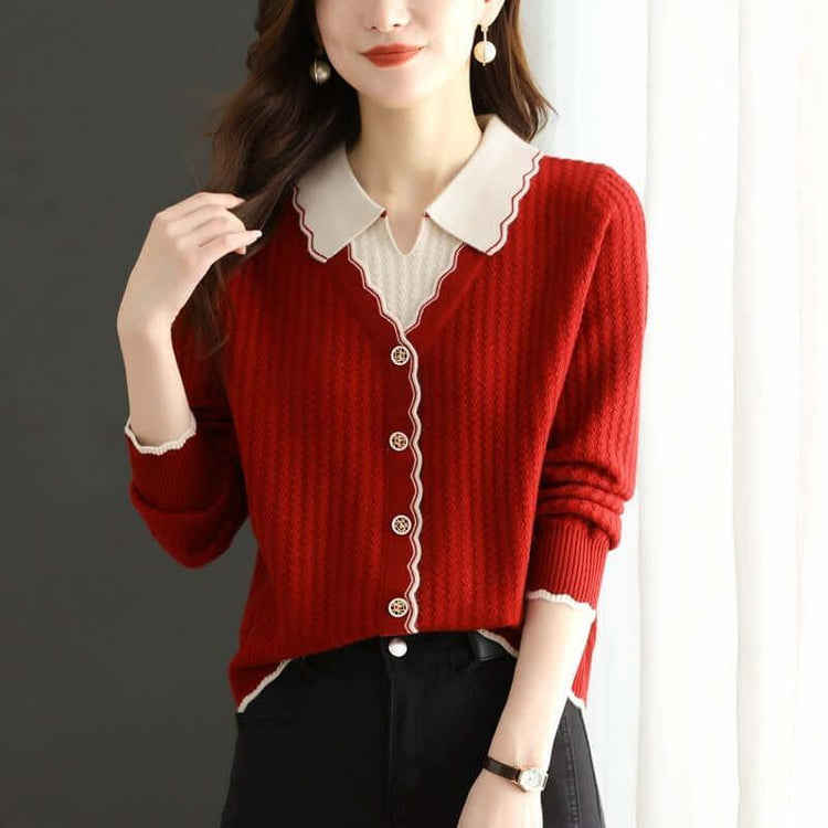 Fake Two-piece Knitted Sweaters Top For Women.