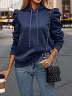 Puff Sleeve Hoodie with Drawstring.