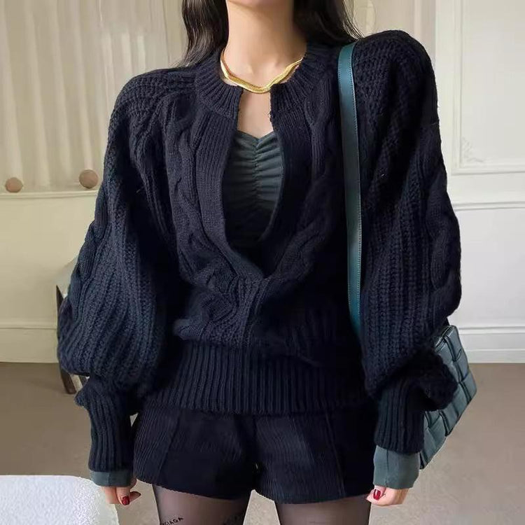 Twill Knitted Pullover Loose Colorized Sweater.