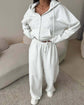 European And American Solid Color Long Sleeve Zipper Cardigan Hoodie Lace-up Trousers Two-piece Set.