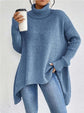 Irregular Turtleneck Sweater Winter Loose Long Sleeve Knitted Tops Leisure Warm Pullover Sweater Women&