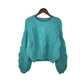 Pullover Loose Thick Line Short Puff Sleeve Sweater.
