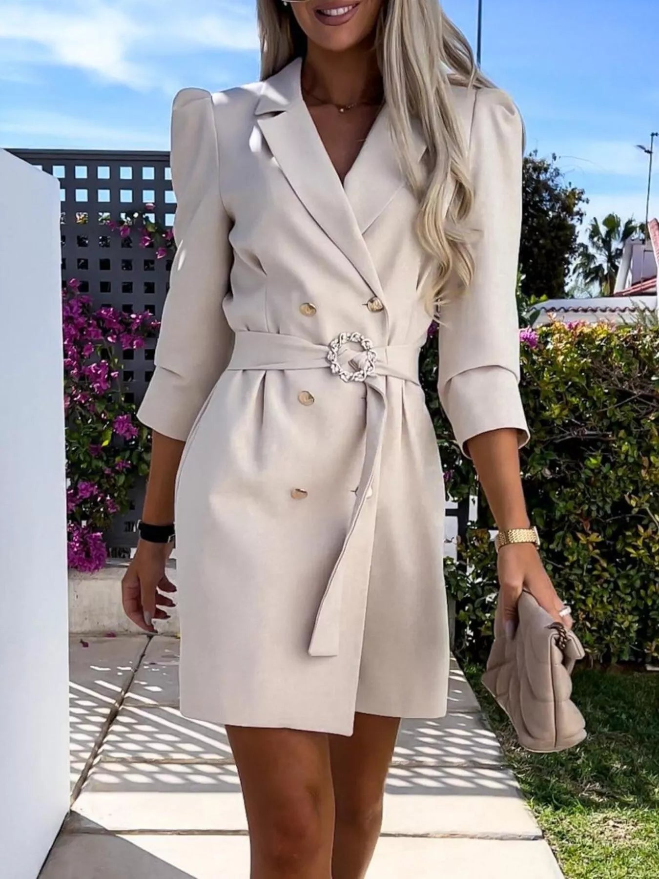 Belted blazer dress, stylish blazer for women, elegant belted outerwear