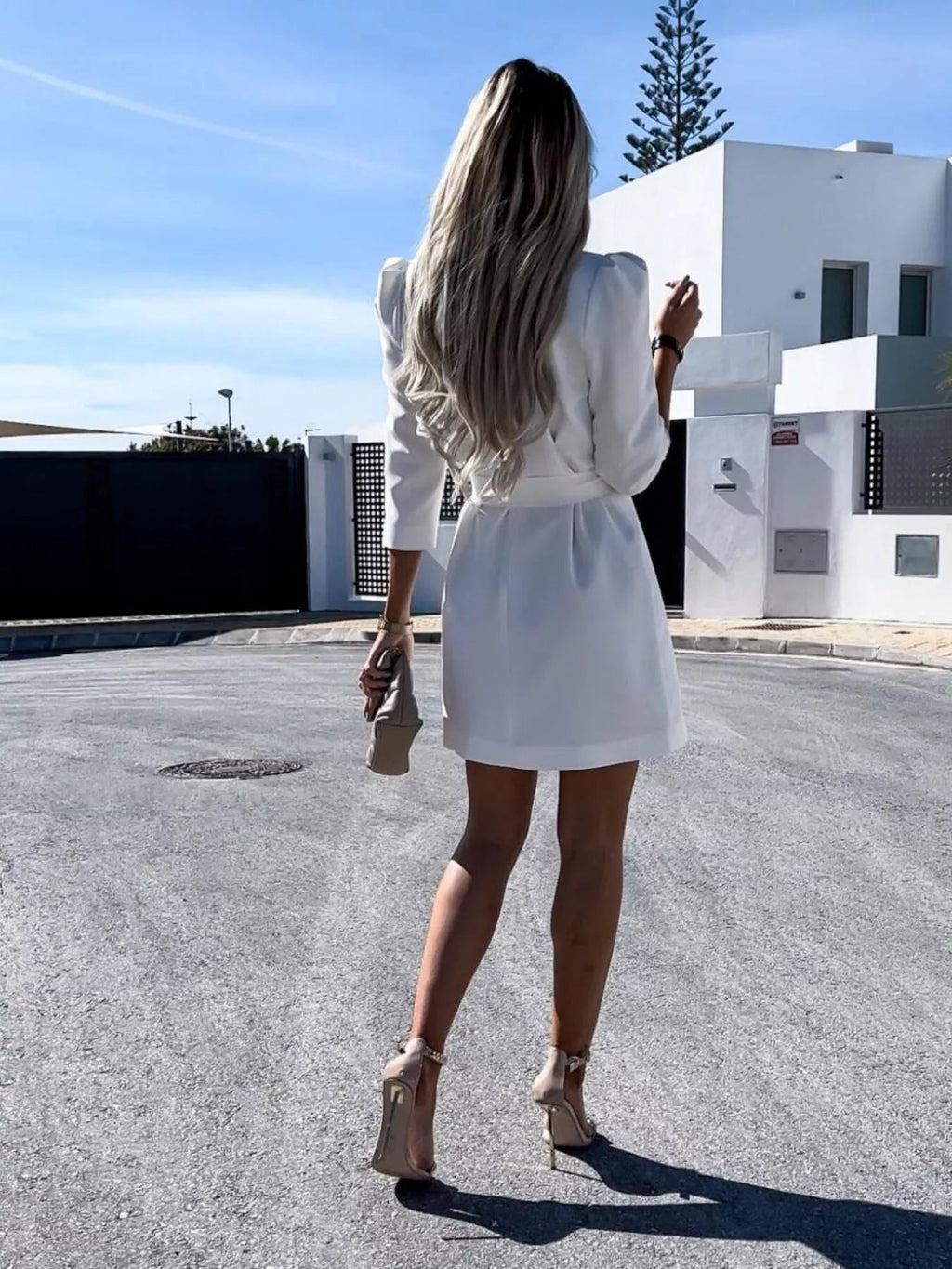 Belted blazer dress, stylish blazer for women, elegant belted outerwear