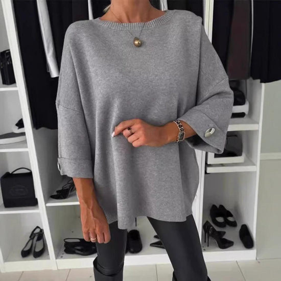 Solid Round Neck Knit Top.