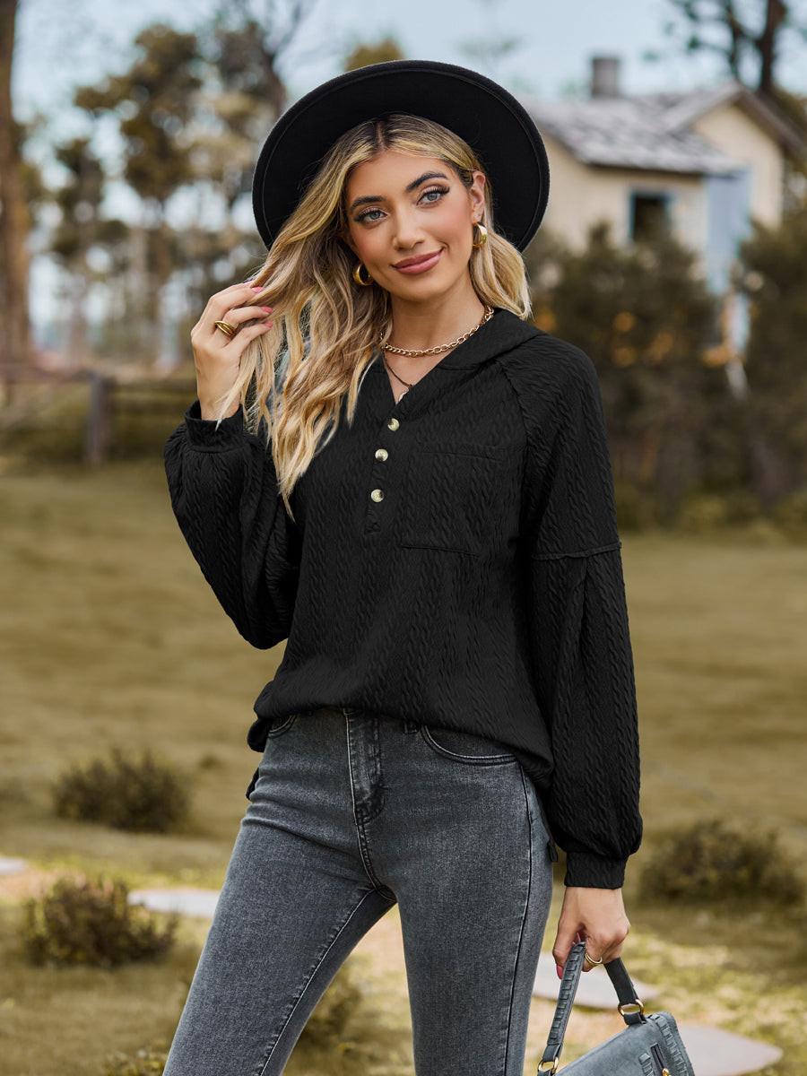 Cable-Knit Dropped Shoulder Hoodie.