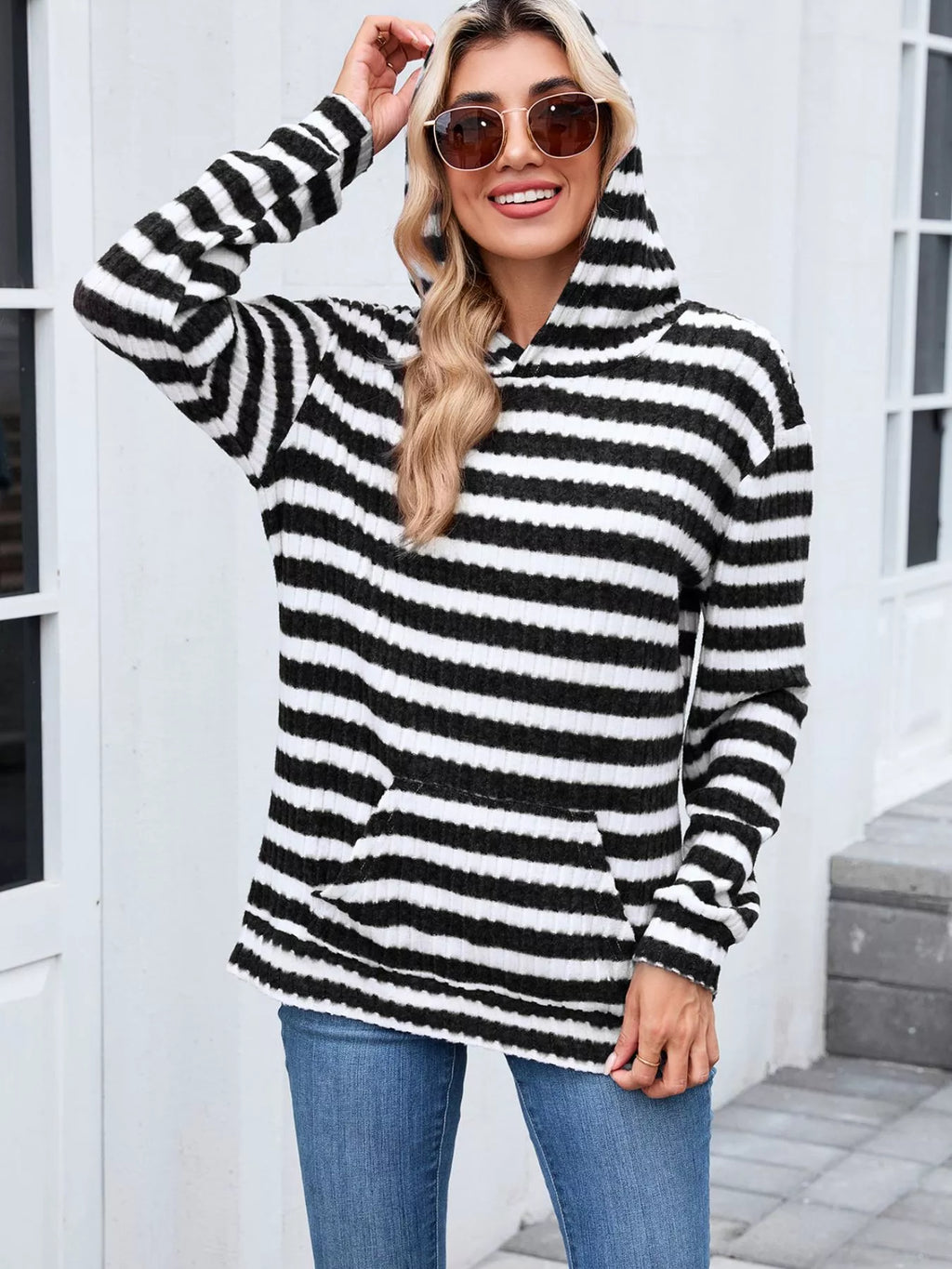 Striped Dropped Shoulder Hoodie.
