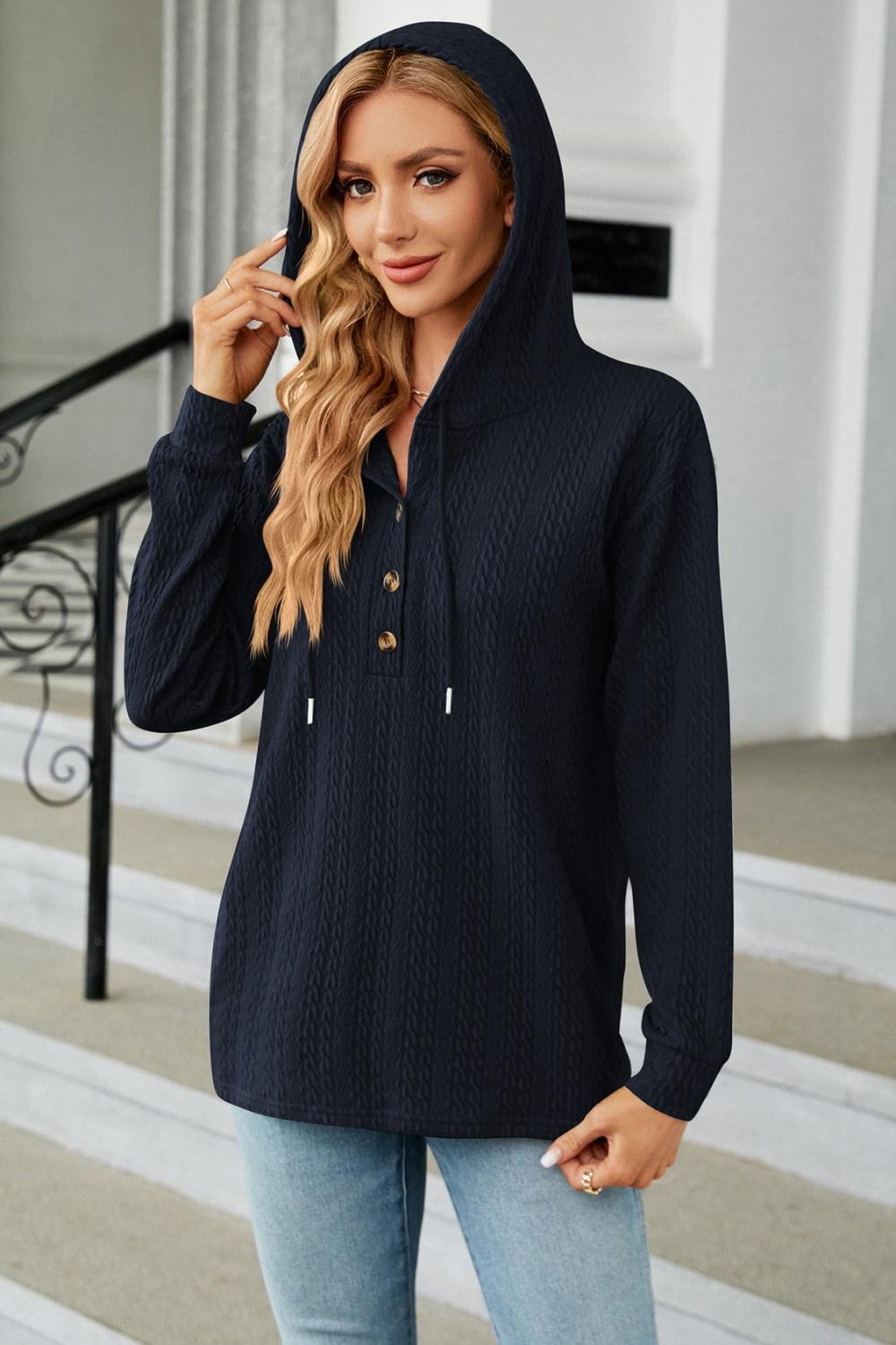 Cable-Knit Long Sleeve Hoodie.