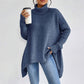 Irregular Turtleneck Sweater Winter Loose Long Sleeve Knitted Tops Leisure Warm Pullover Sweater Women&